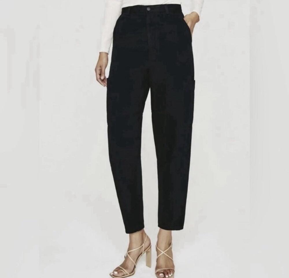 AG Adriano Goldschmied Renn Utility Pants Women’s 26R High Rise Barrel Leg Black